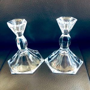 Candle Holder Mid Century Modern Pair Clear Glass Crystal